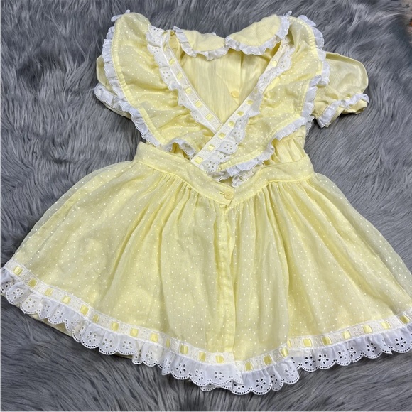 Vintage Handmade 2 Piece Yellow Polka Dot Ruffle Toddler Girls Pinafore - Picture 16 of 16